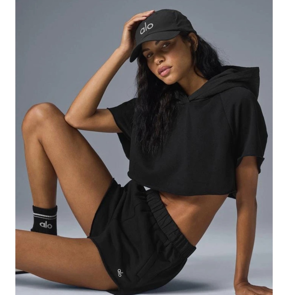 (#20) Cropped In The Air Short Sleeve Hoodie - Black